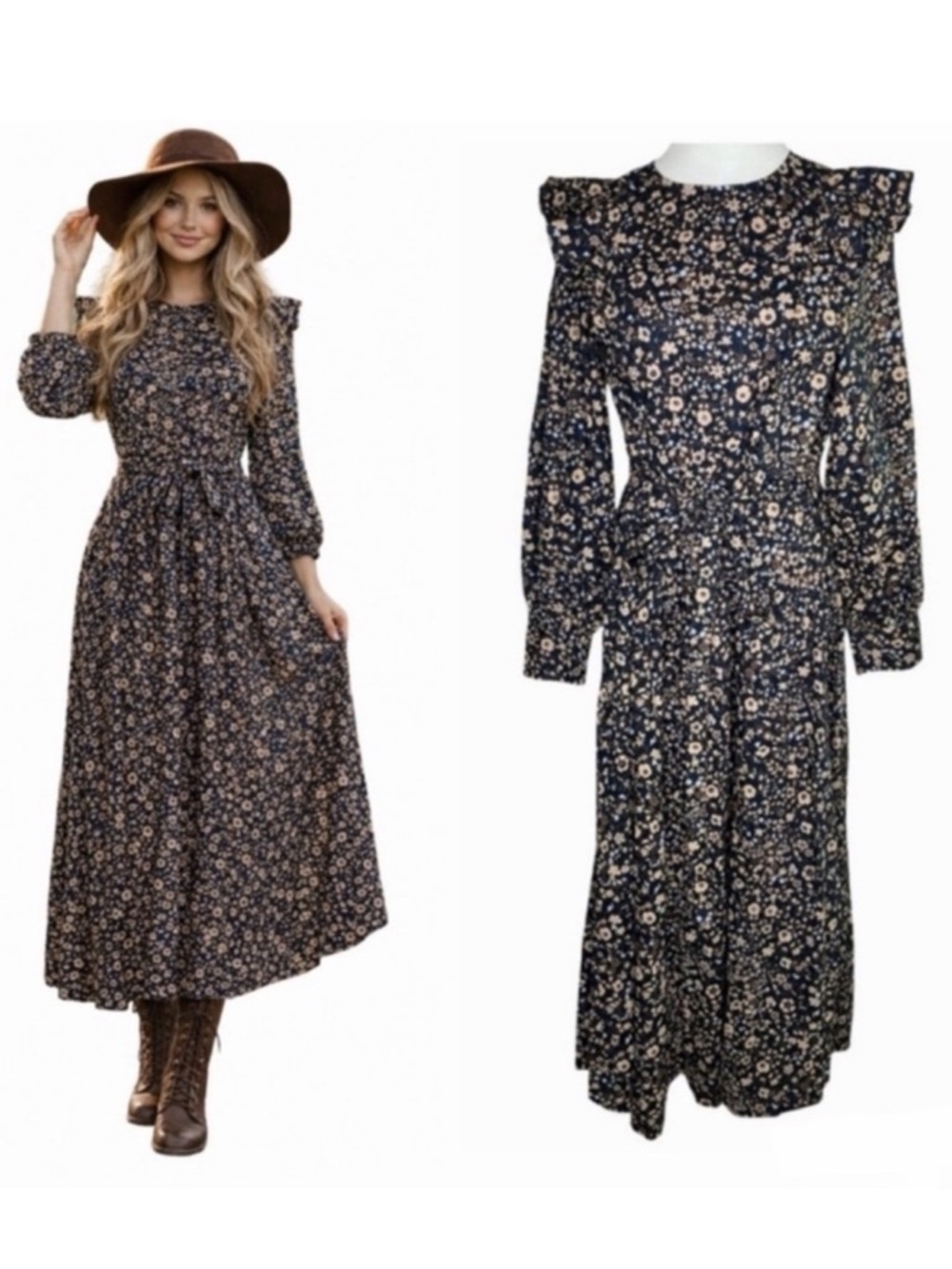 Christy Dawn Beau Midi Dress Size Large Navy Anemone Vine Calico Cottagecore